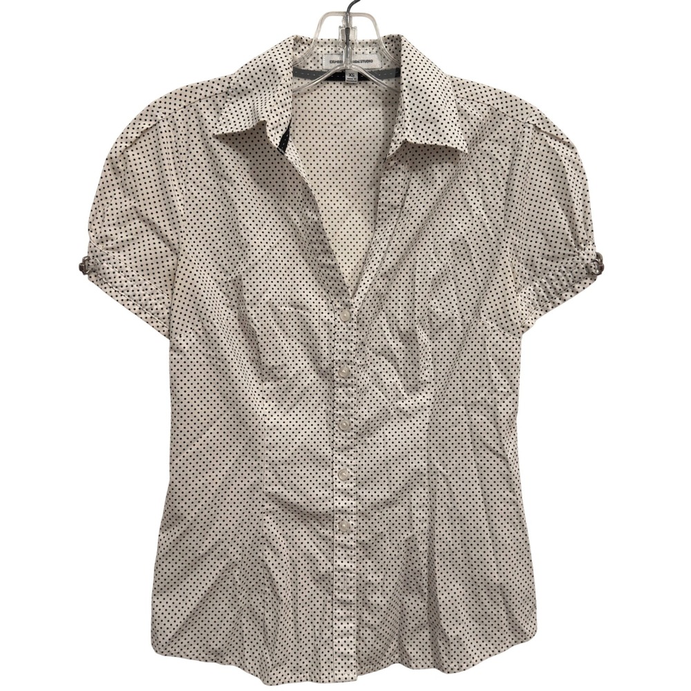 Express Design Studio Y2K Polka Dot Button Up Shirt White Black XS Coquette